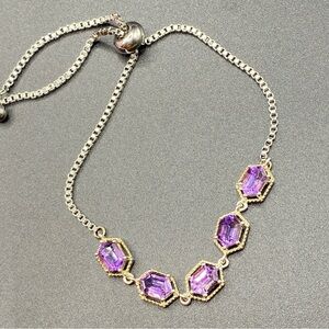 Amethyst Bracelet STS KARIS .925 Sterling Five Gemstones On Box Chain